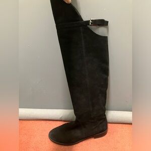 Stuart Weitzman OTK Needaride suede boots with buckles